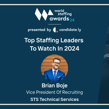 Brian Boje of STS Technical Services Honored as a Top Staffing Leader for Second Consecutive Year