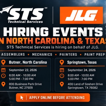 STS Technical Services and JLG Industries Hosting Hiring Events in North Carolina and Texas